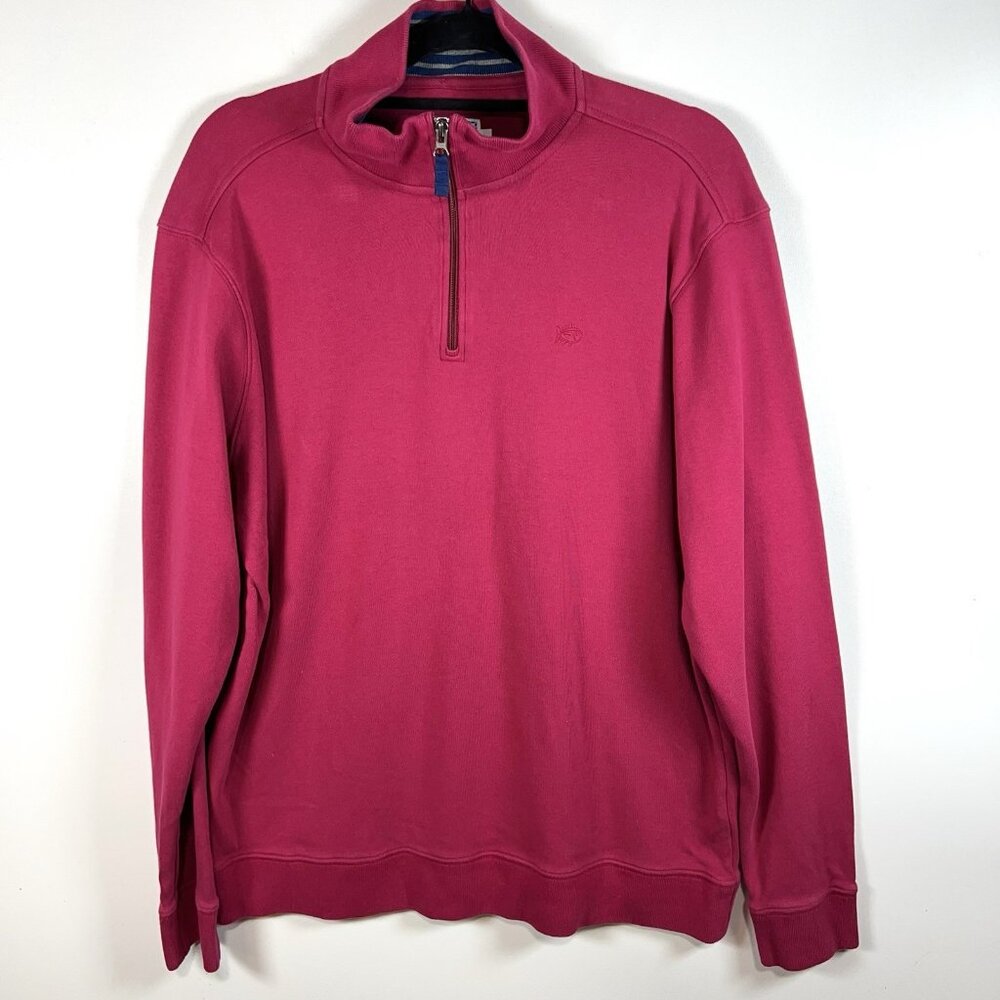Sothern‎ Tide Mens Large 1/4 Zip Pullover Sweater Golf Pink Red Preppy Athletic